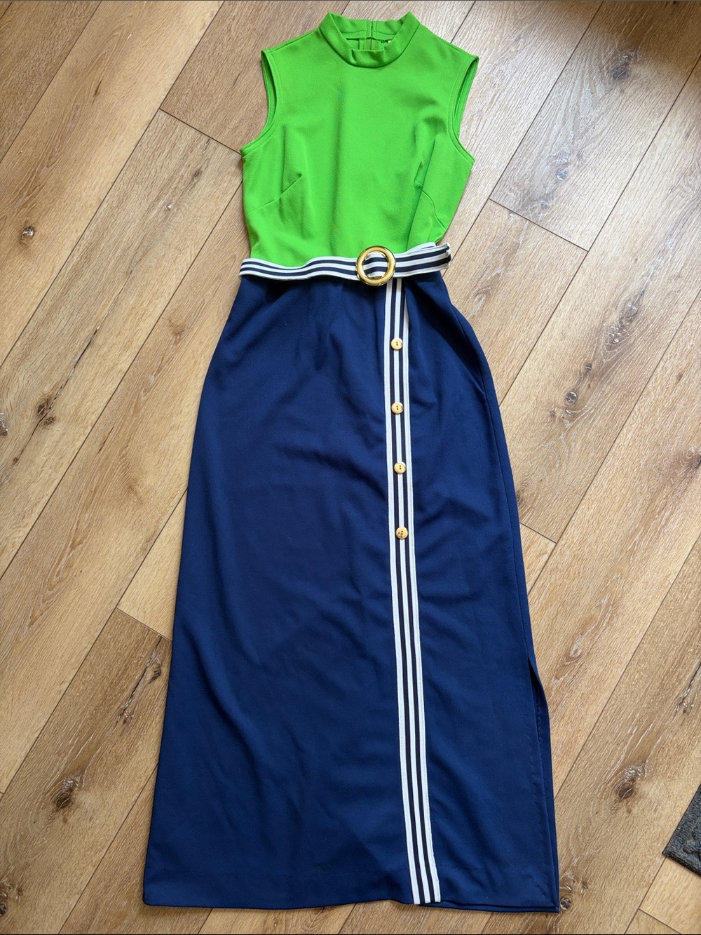 Vintage 70s Beeline Fashions Acrylic Maxi MOD Dress Size 10 Runs XXS RETRO